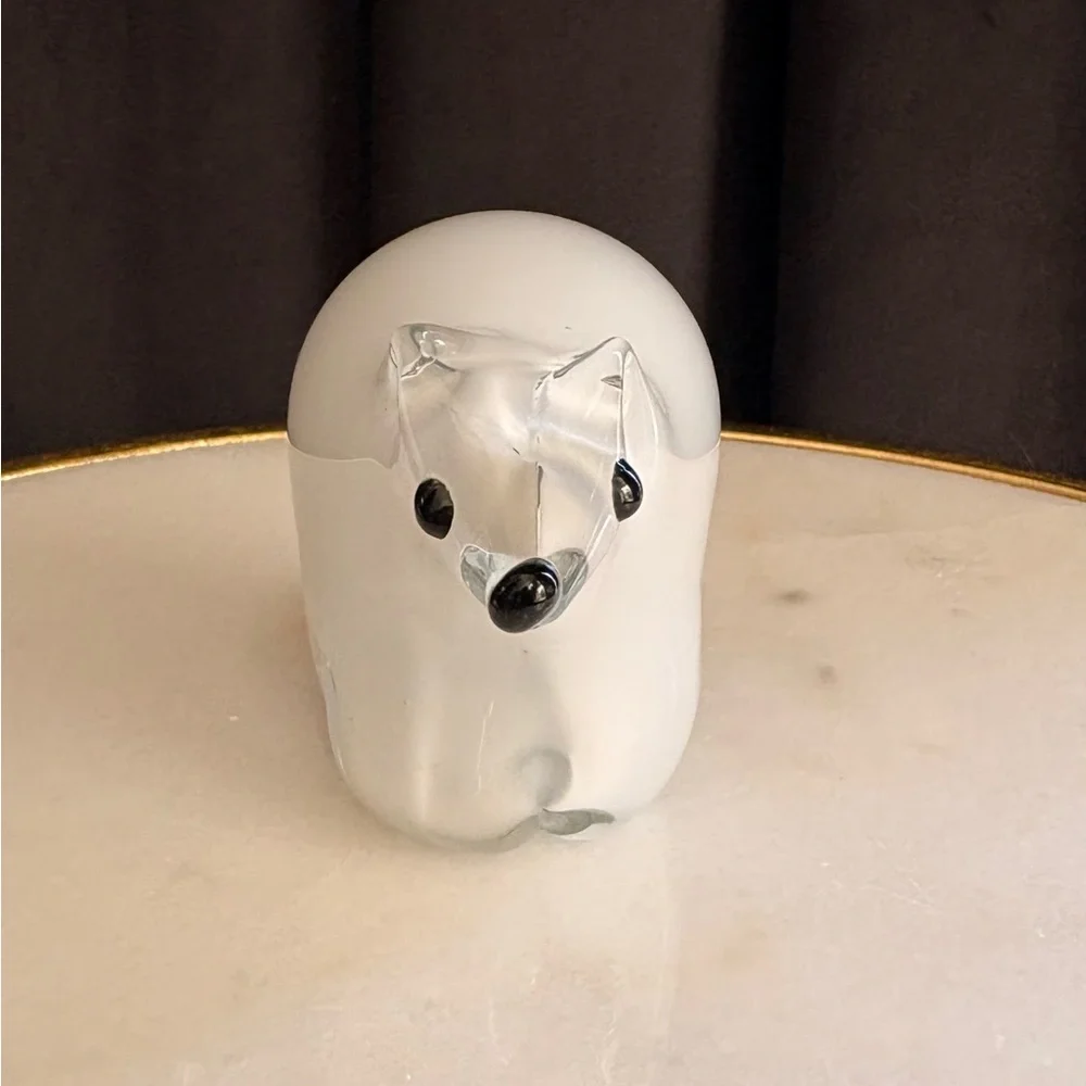 West Elm Glass Polar Bear Figurine - White and Black